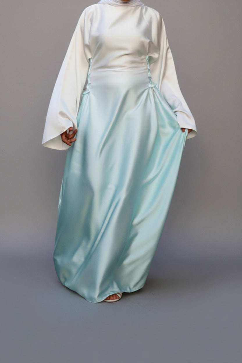 Laced Satin Dress - Sky Blue
