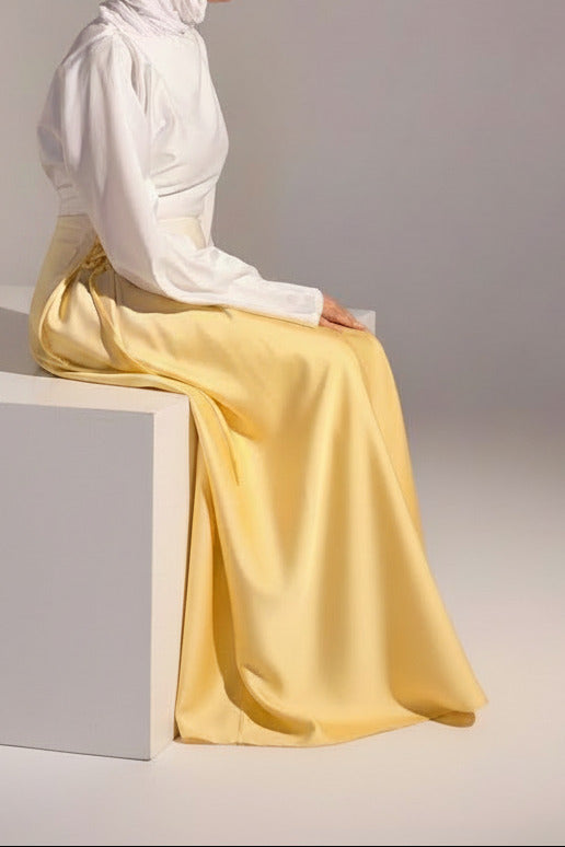 Laced Satin Dress - Yellow
